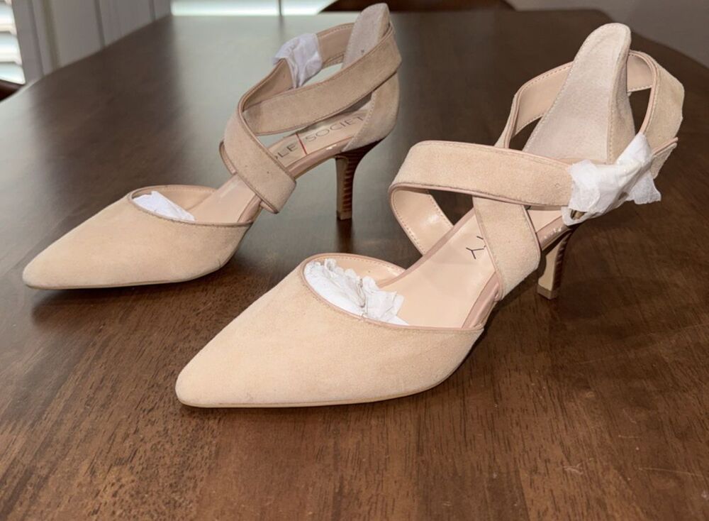 SOLE SOCIETY Tamra Adobe Kid Suede Heels Women’s Size 10 | Gold Buckle | 3” Heel